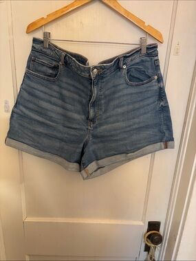 American Eagle Outfitters Light Blue High-Rise Cuffed Denim Shorts